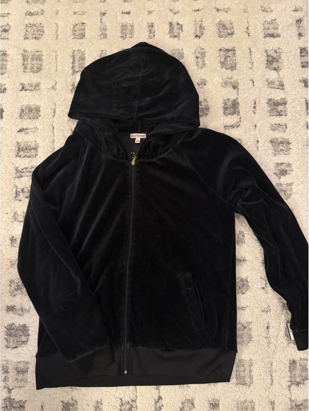 Juicy Couture Big Bling Crown and Laurel Women's Black Velour Full Zip Hoodie L